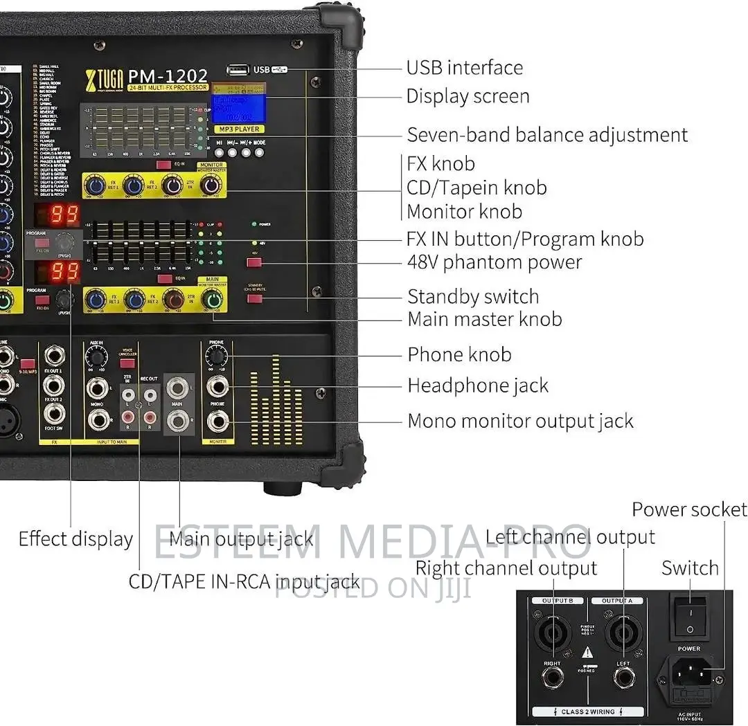 Tuga Pm1202 900-Watt 10 Channel Stage Power Mixer