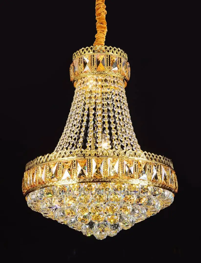Quality Luxury Crystal Gold Mounted Chandelier Light