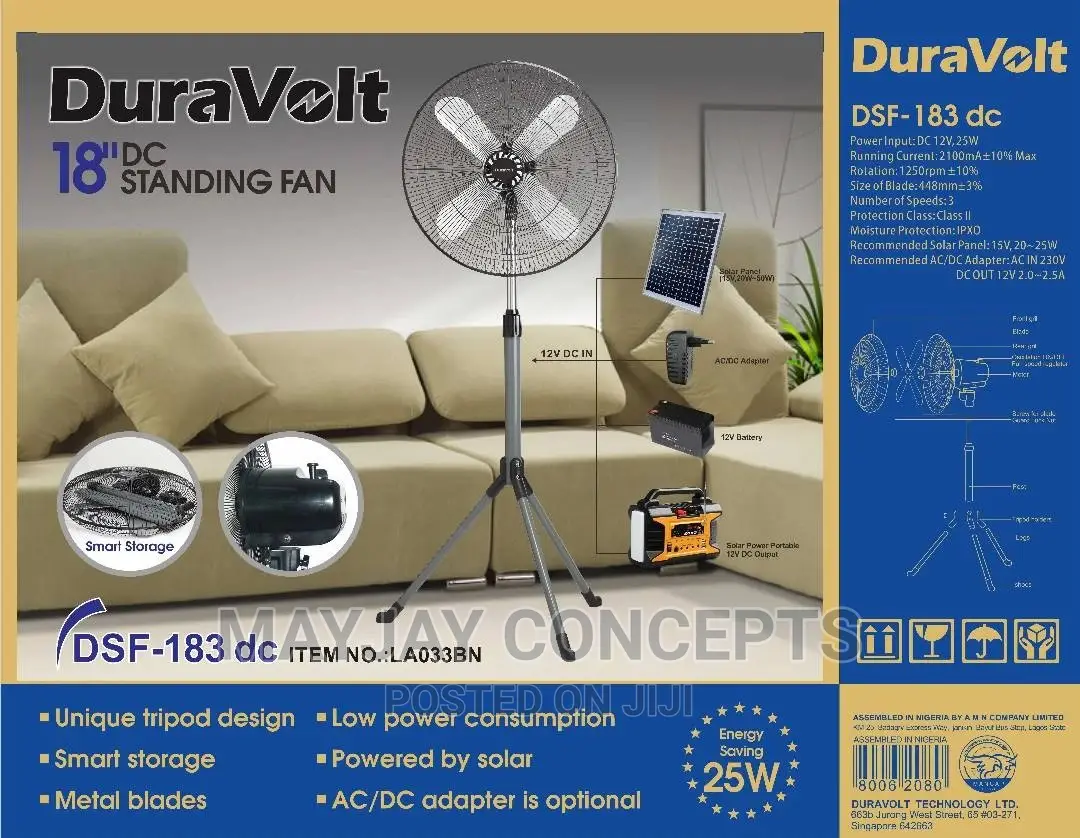 18inches Duravolt Ac/Dc Solar and Electricity Standing Fan