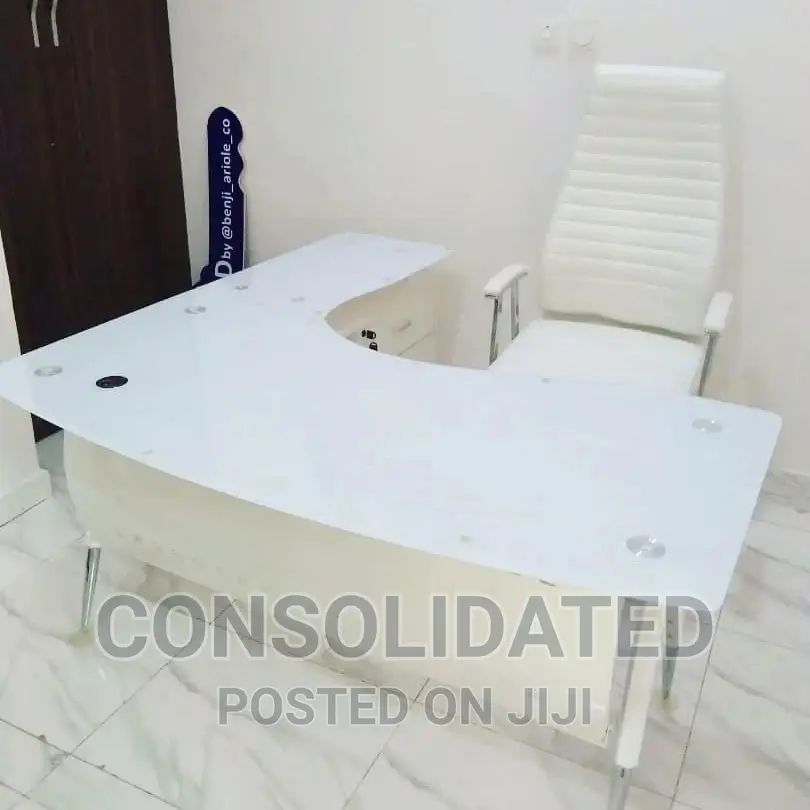Quality Executive Glass Top Office Table With Drawers.