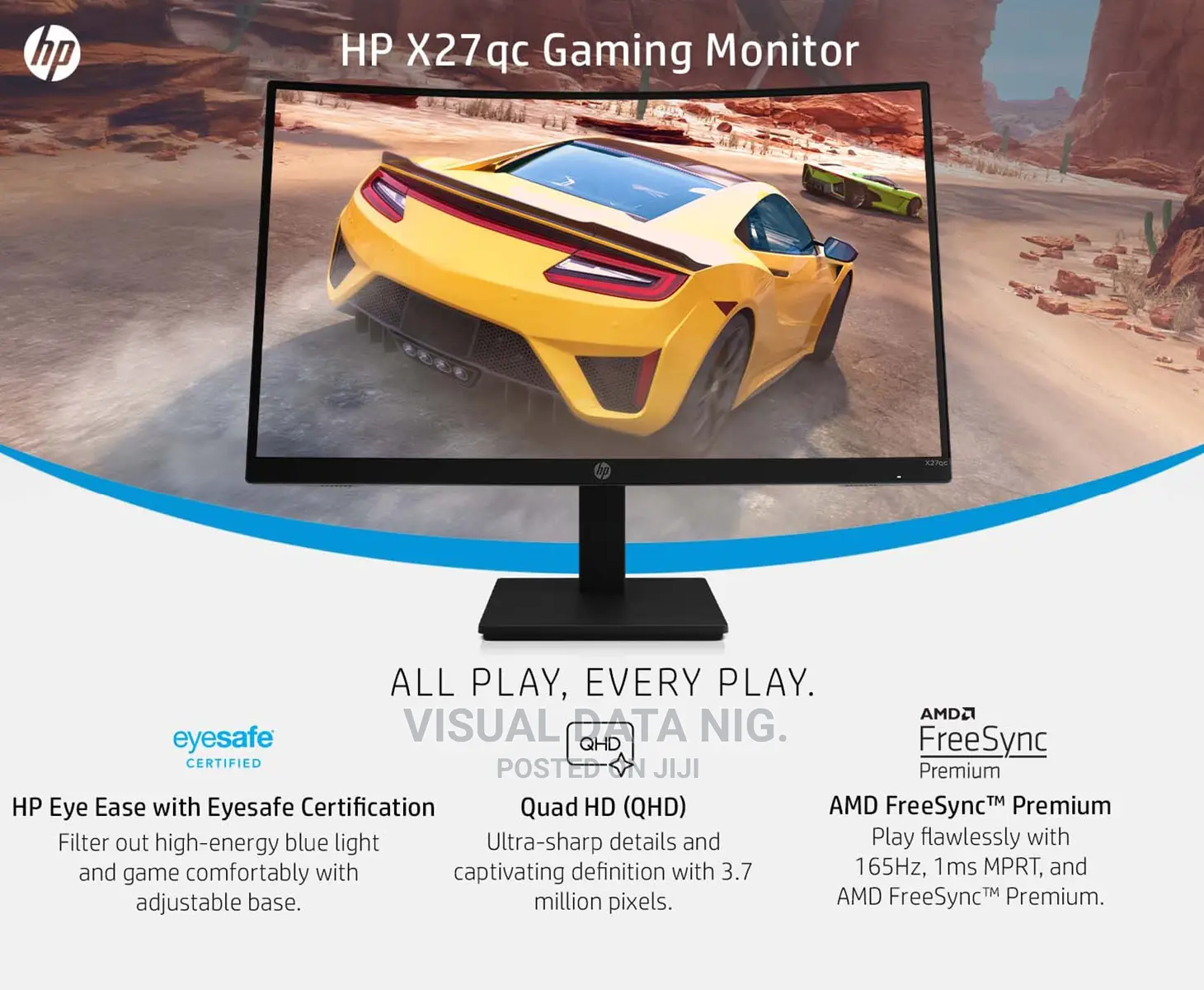 HP X27qc QHD Curved Gaming Monitor -2560 X 1440 - 27inches