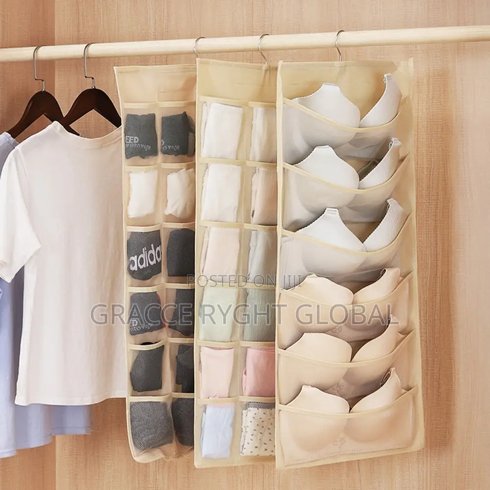 Underwear Organizer With Mesh Pockets Rotating Hanger