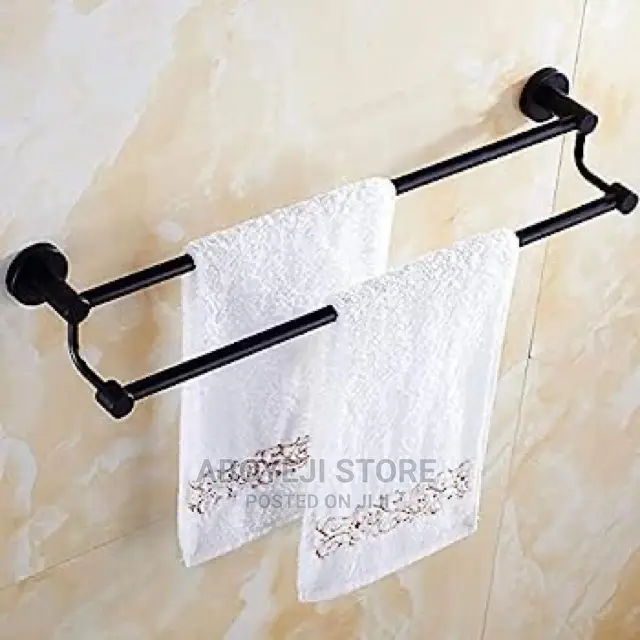 Towel Rail Black Stainless Steel Double (Size: 50 Cm)