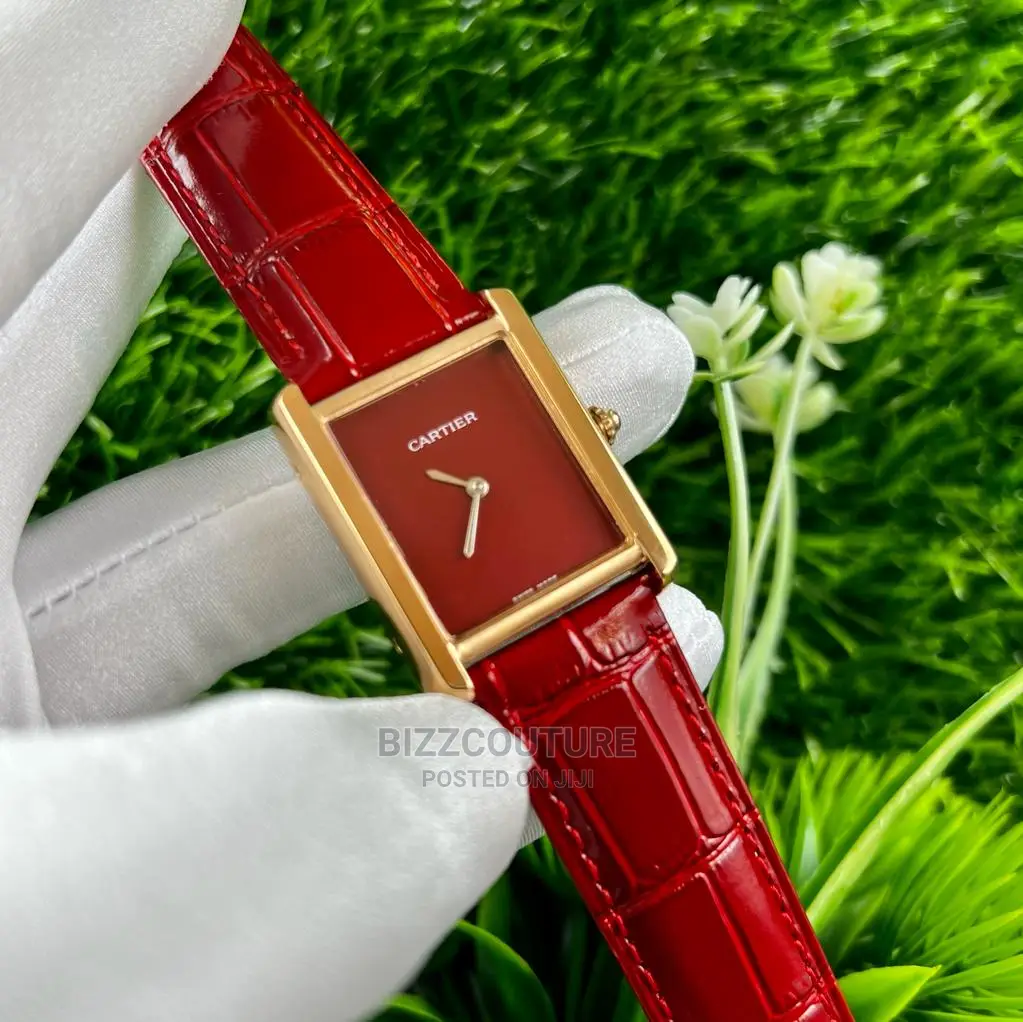 Original CARTIER Red Leather Strap Watch Available in Store