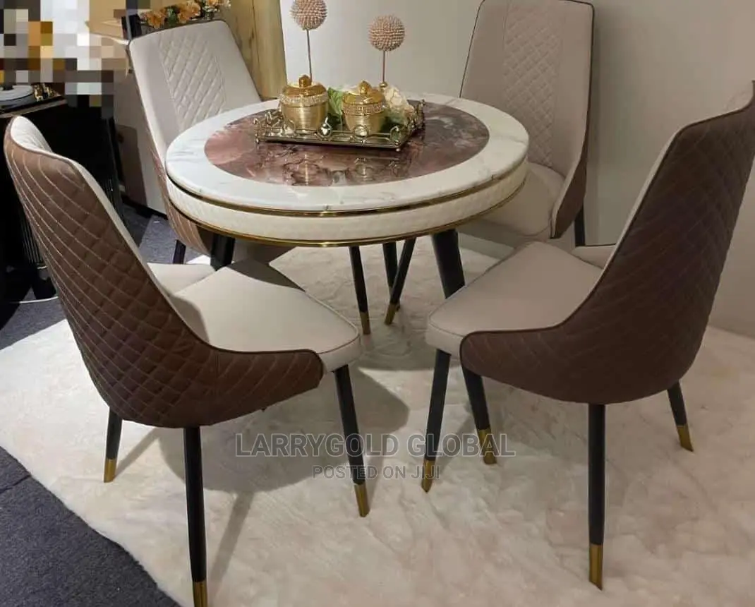 Imported Top Quality Marble Round Dinning Set With 4 Chairs