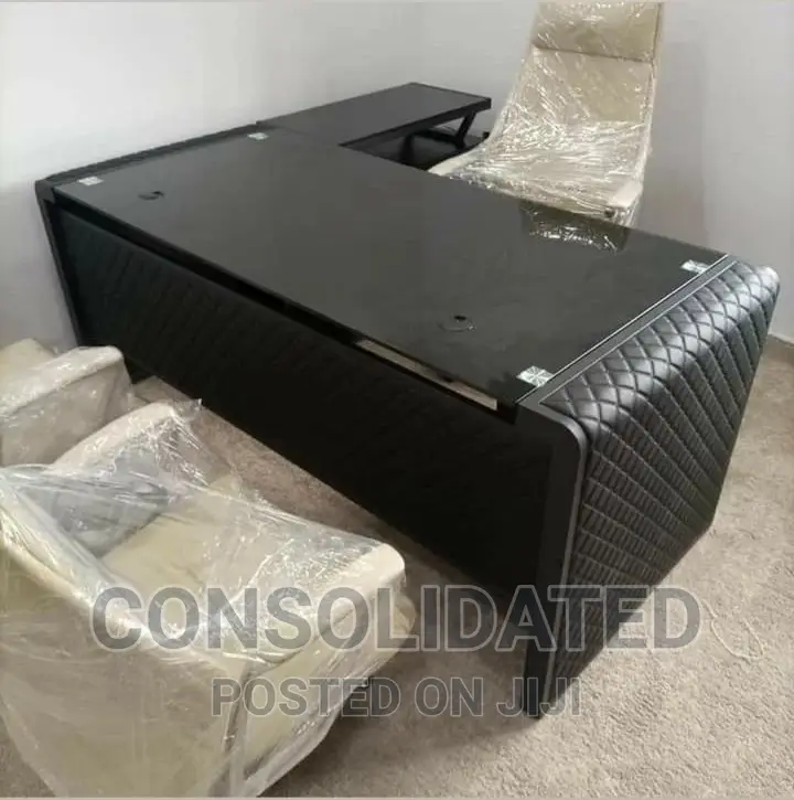 Quality Executive Glass Top Office Table With Drawers.