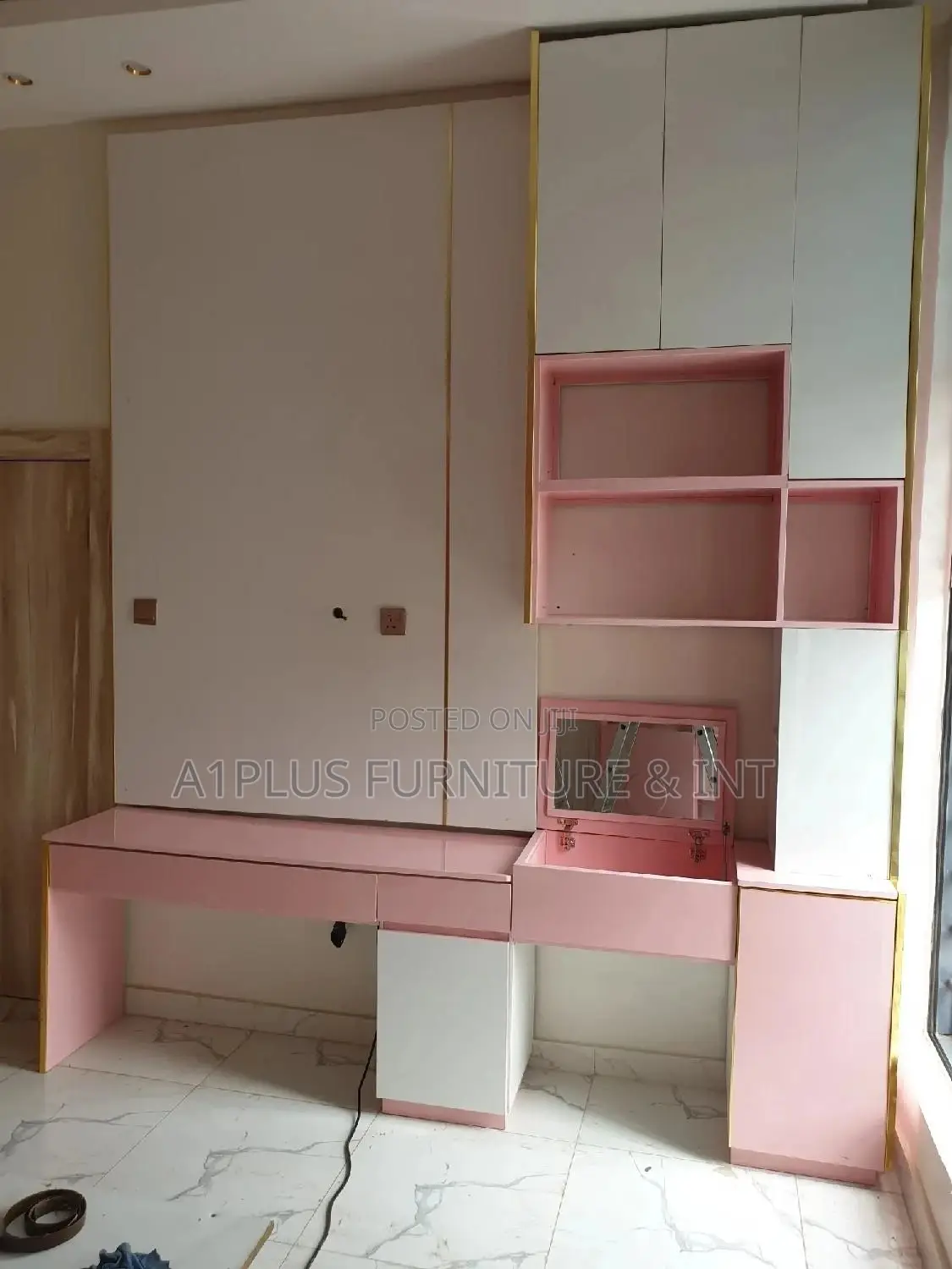 White Pink Tv Cladding, Reading Table, Bookshelf Dresser
