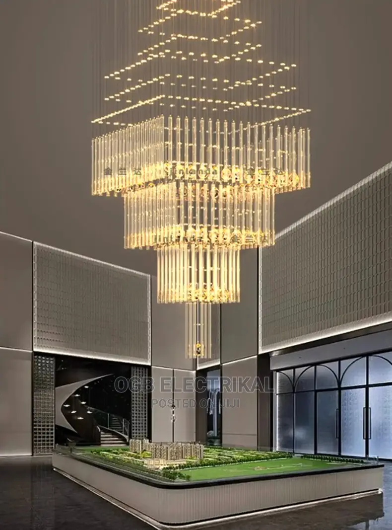Luxury Villa Duplex Building Crystal Long Chandelier