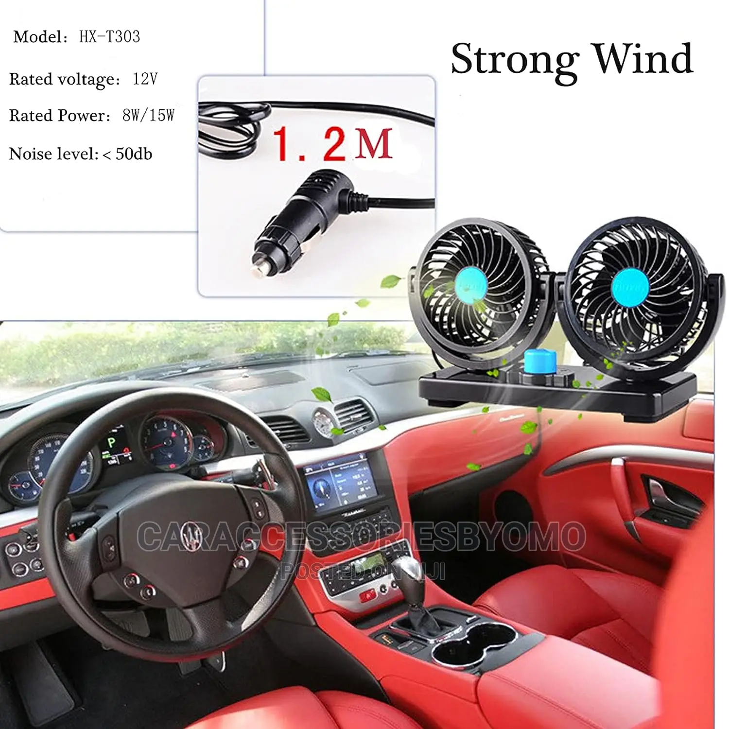 Double Headed Vehicle Car Fan Cigarette Lighter Charger 12v