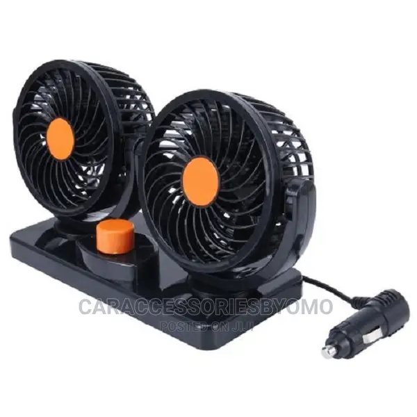 24v Double Headed Car Fan With Cigarette Lighter Charger