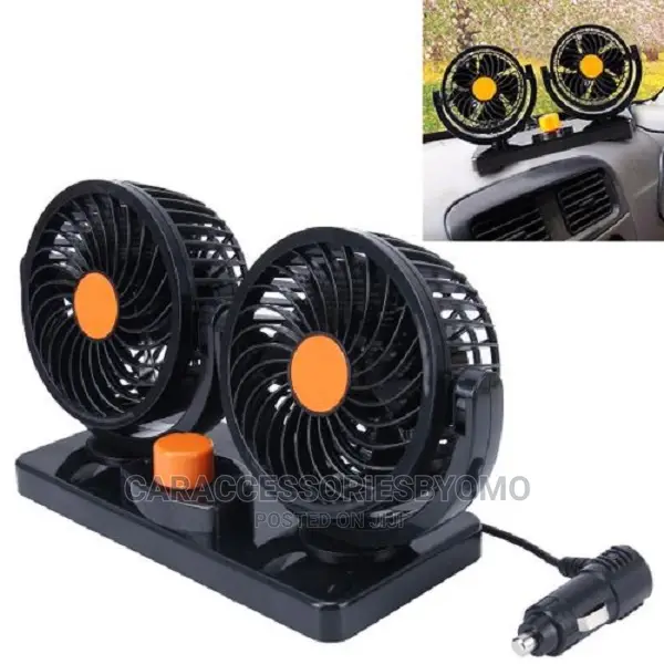 24v Double Headed Car Fan With Cigarette Lighter Charger
