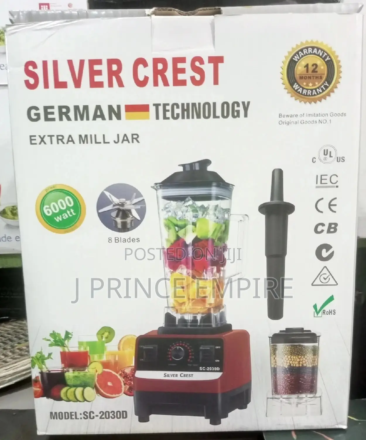 Silver Crest 2lit 6000W Food Blender, EXTRA MILL JAR