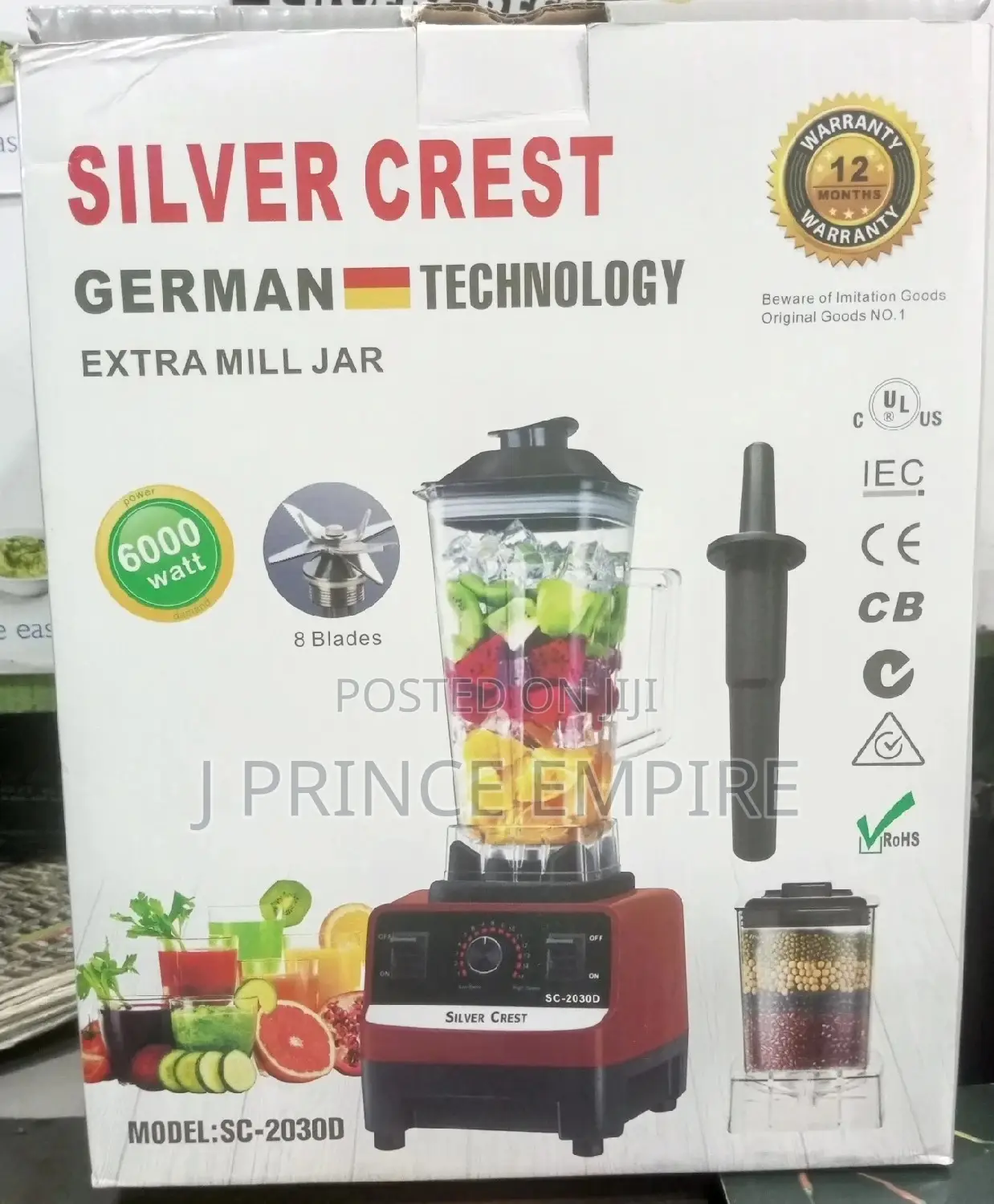 Silver Crest 2lit 6000W Food Blender, EXTRA MILL JAR