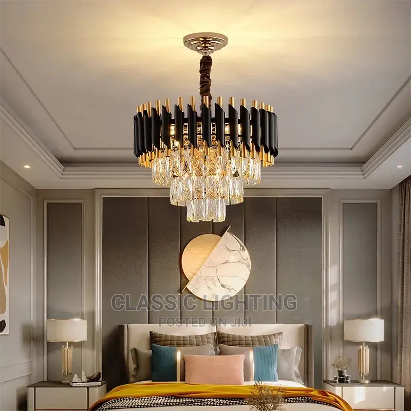 Luxury Black Gold Metal Led Chandeliers for Living Room