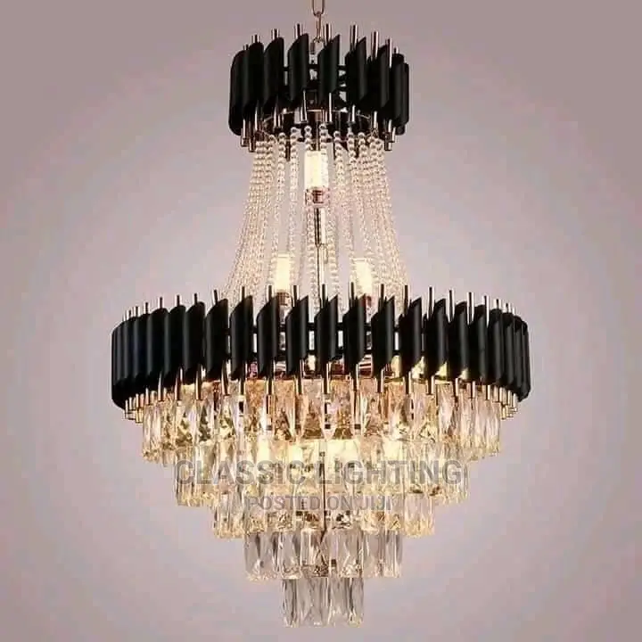 New Luxury Crystal Chandelier Gold Black Duplex Floor