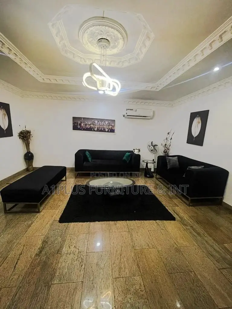 Black 6 Seater Fabric Sofa With Gold Metal Leg Side Bence