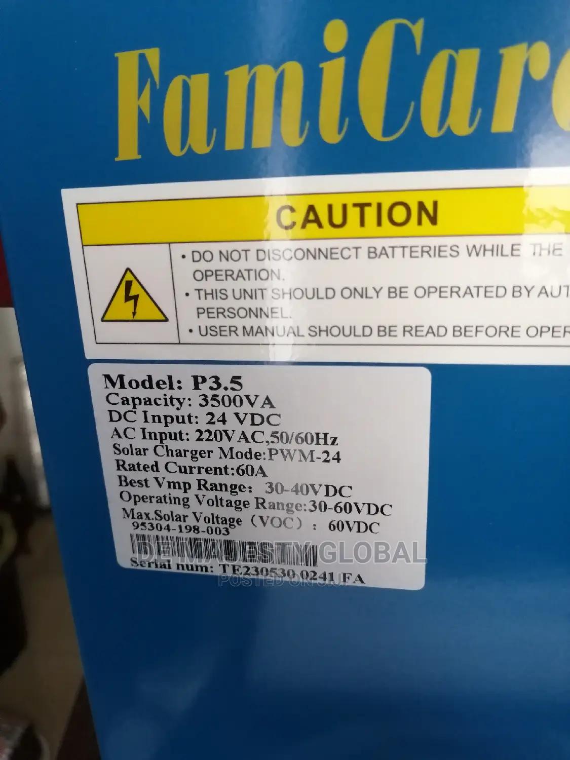 3.5kva 24V Famicare Hybrid Inverter With 60a Charge Contrl