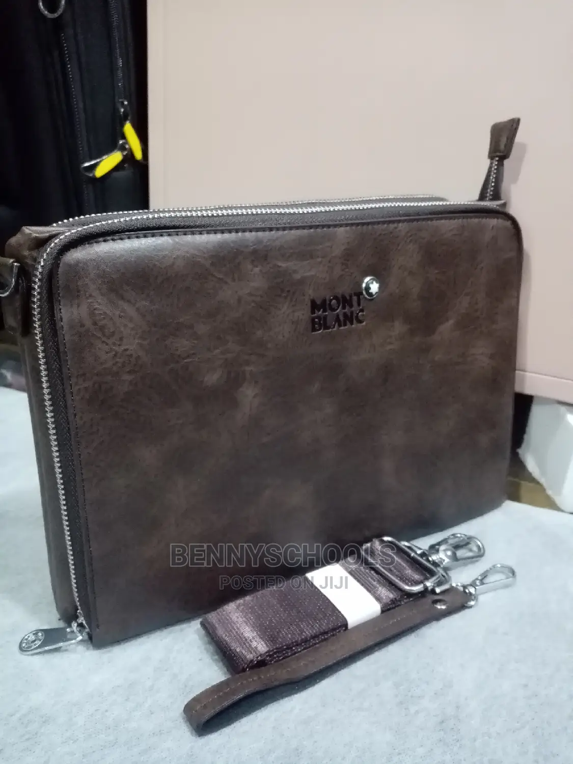 Mont Blanc Leather Men's Ampit Purse With Shoulder Strap