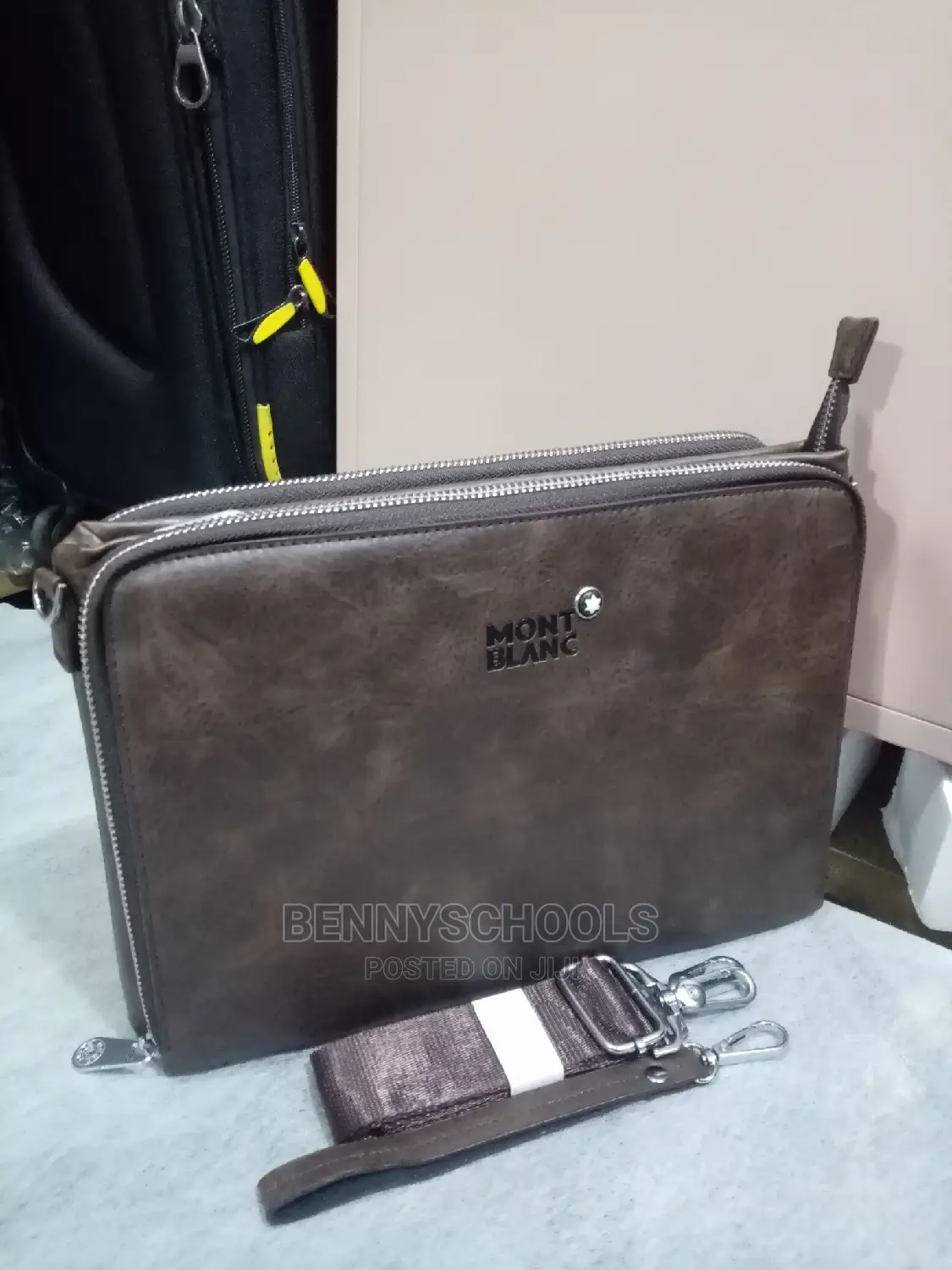 Mont Blanc Leather Men's Ampit Purse With Shoulder Strap