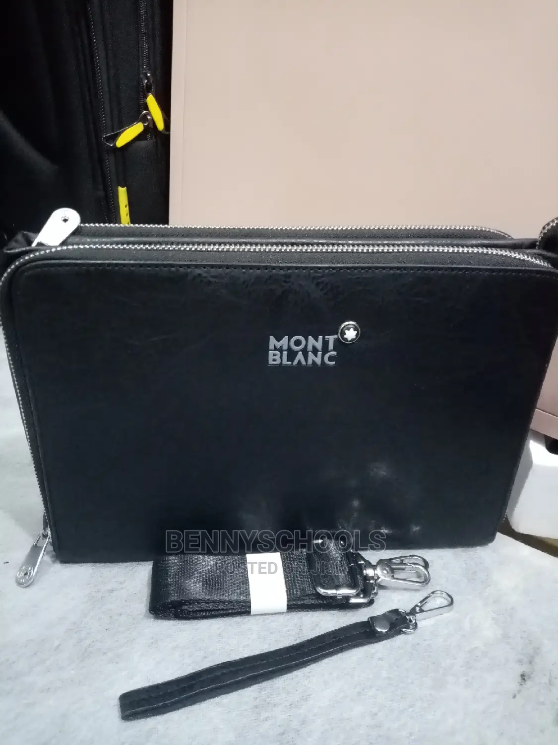 Mont Blanc Black Leather Men's Purse With Shoulder Strap