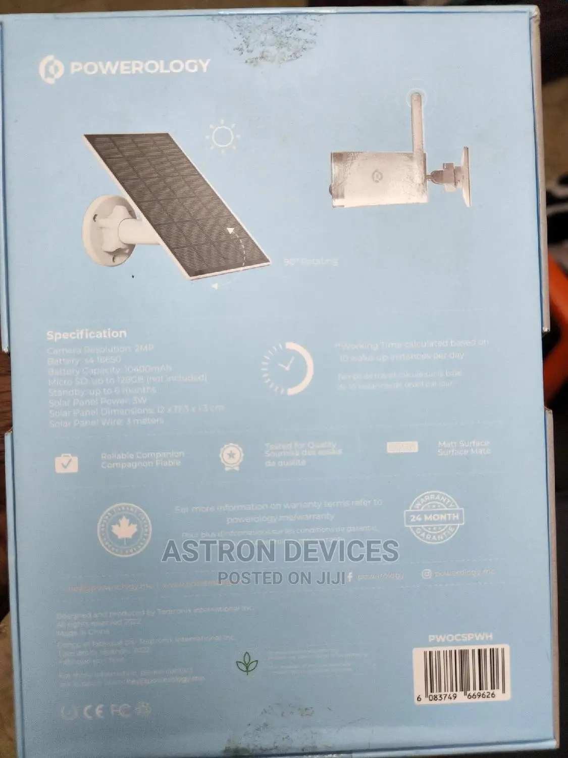 Powerology Wireless Outdoor Camera With Solar Panel
