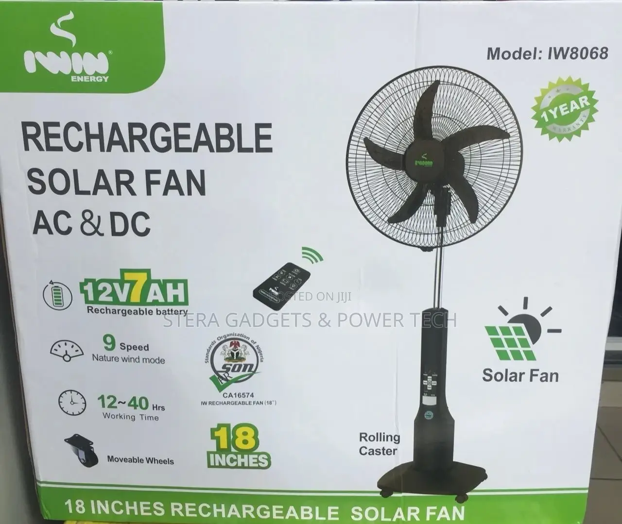 Iwin Rechargeable Solar Fan
