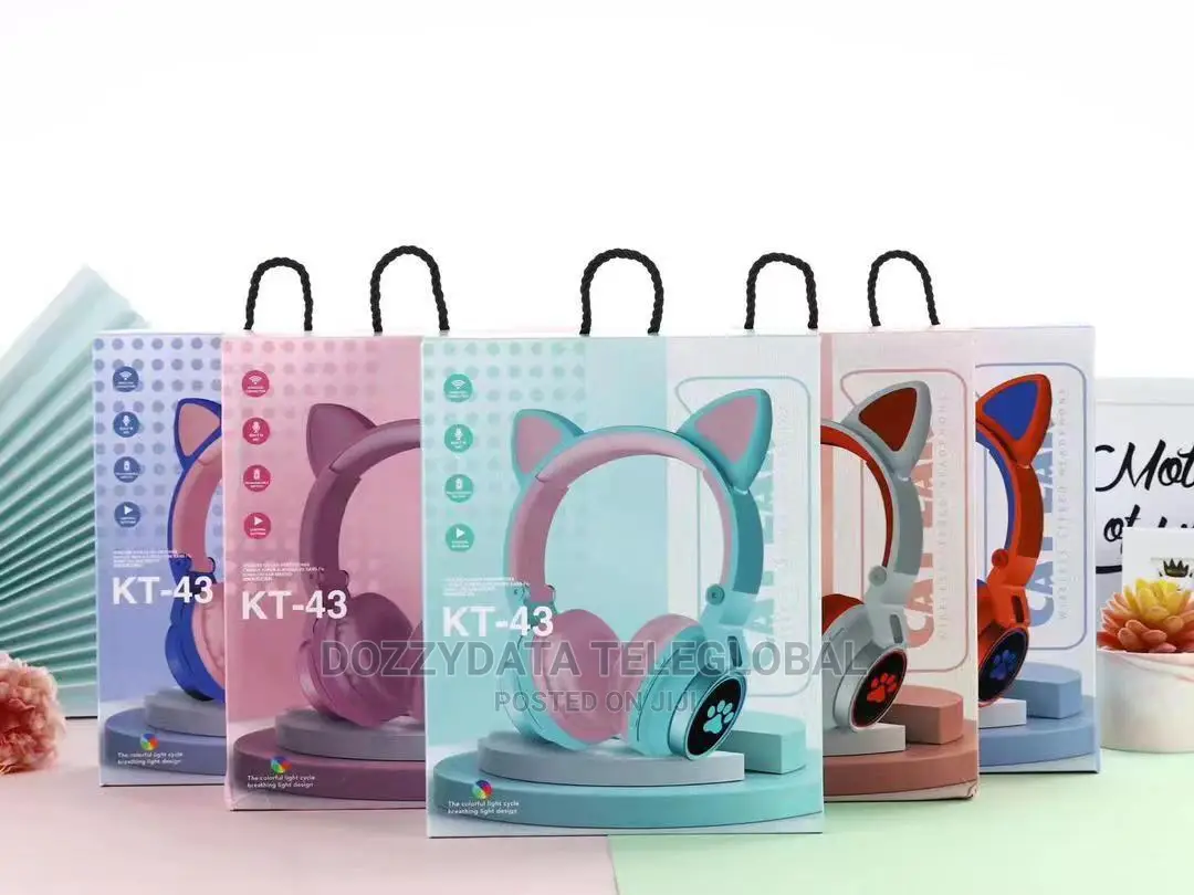 Cute Cat Headphones Bluetooth Girls Kids Glowing Wireless