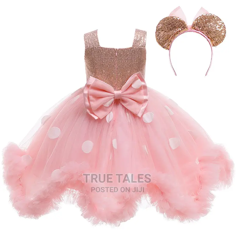 Girls Us Pink Ball Gown Dress With Hairbow
