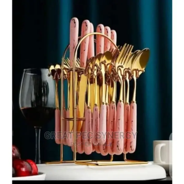 Cutlery Set - 24 Pieces Gold - Multi Colored Handle