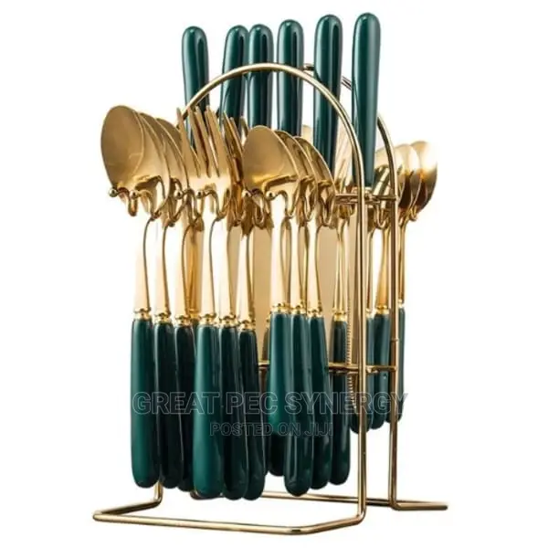 Cutlery Set - 24 Pieces Gold - Multi Colored Handle