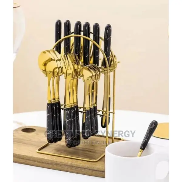 Cutlery Set - 24 Pieces Gold - Multi Colored Handle