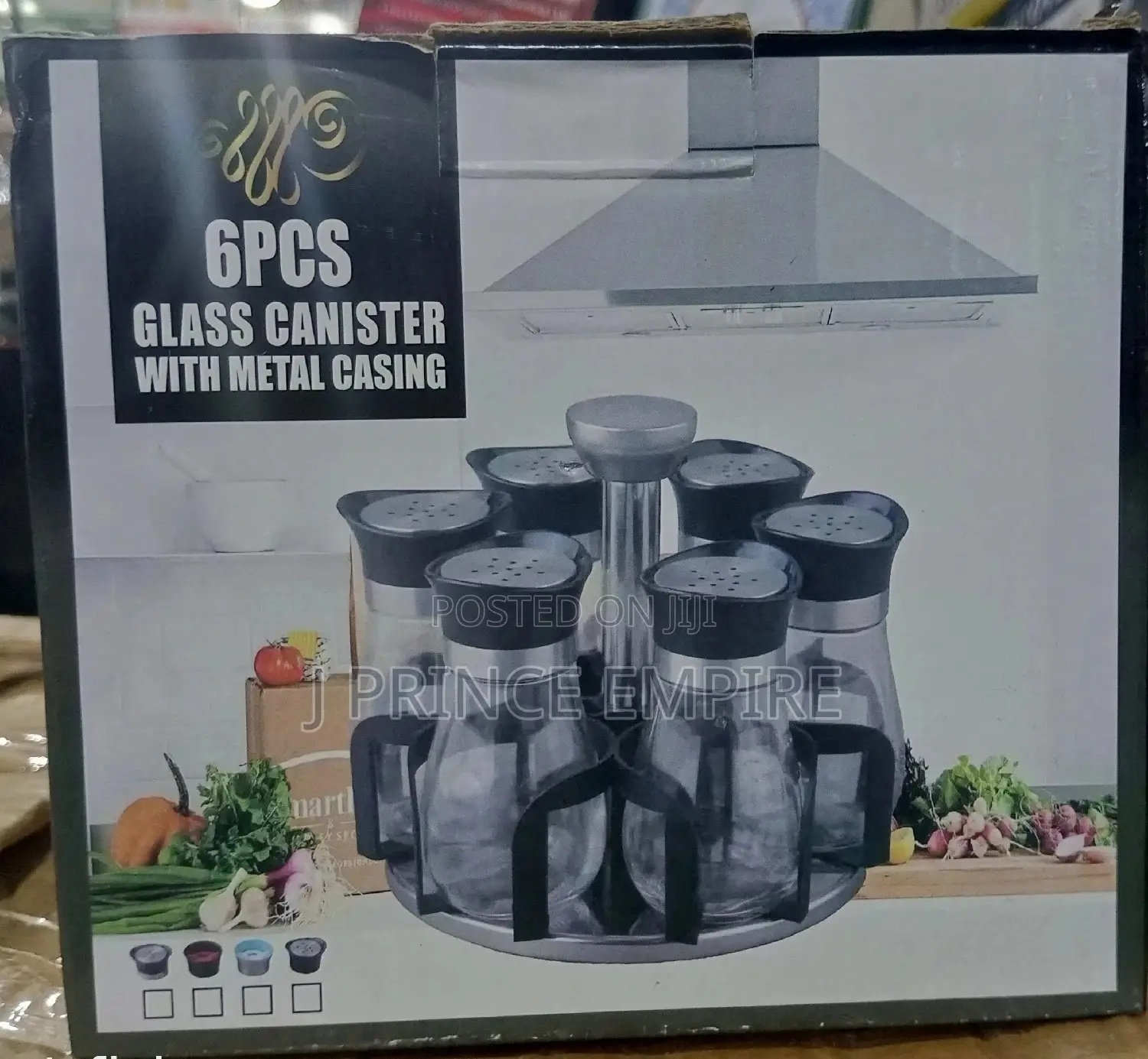 6pcs Glass Canister With Metal Casing
