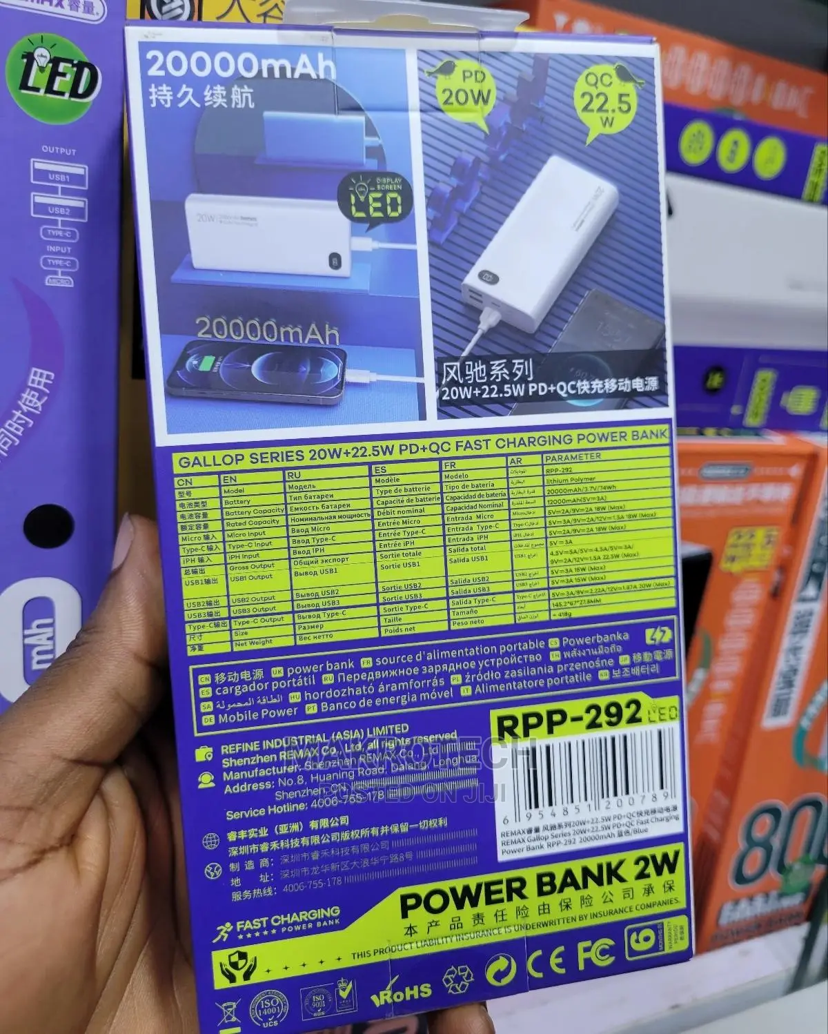 Remax Power Bank Type-c + 3USB 22.5W 20000mah (RPP-292)