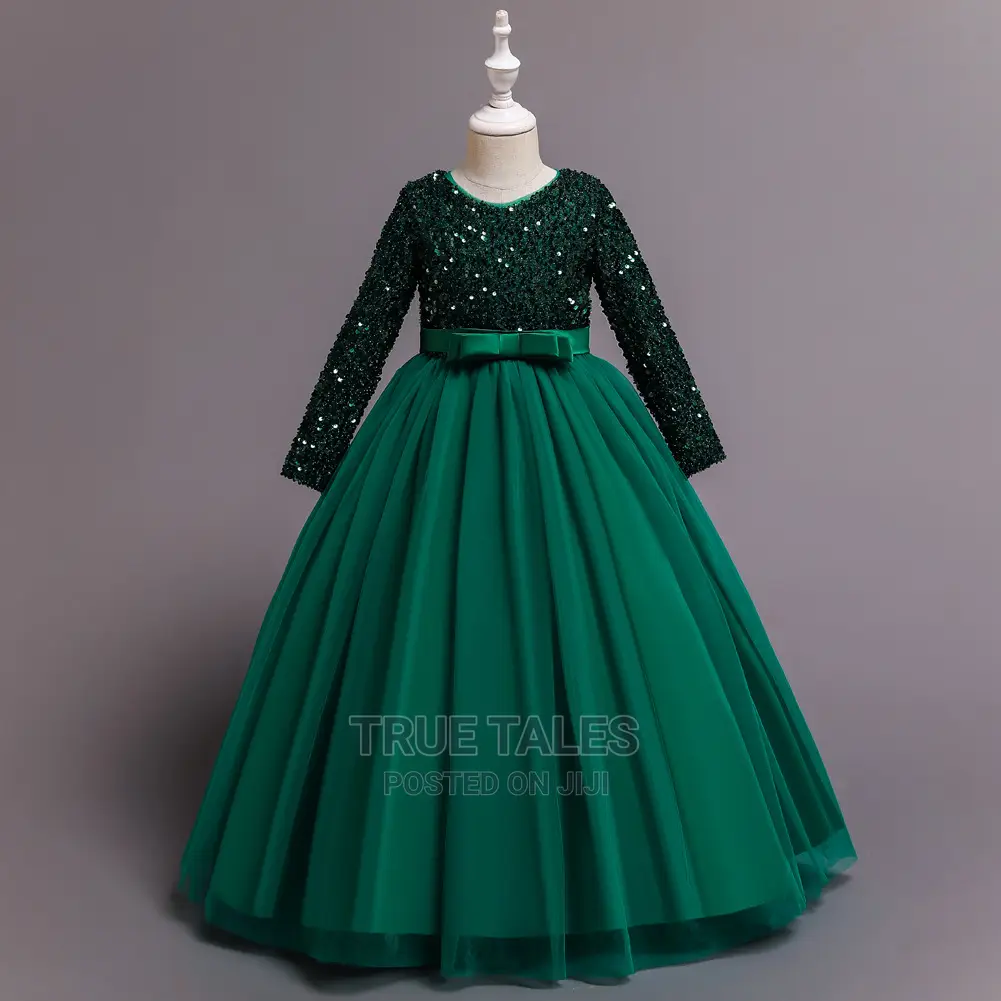 Glittery Long Sleeve Girl's Dinner Cinderella Ballgown Dress