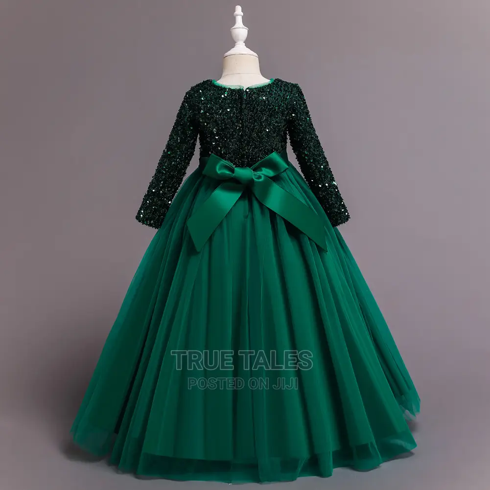 Glittery Long Sleeve Girl's Dinner Cinderella Ballgown Dress