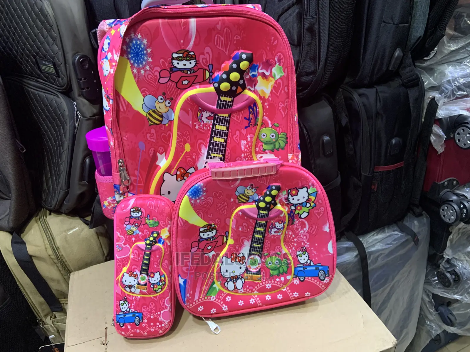 Set 4n1 Pink Trolley School Bag With Wheels and Back Strap