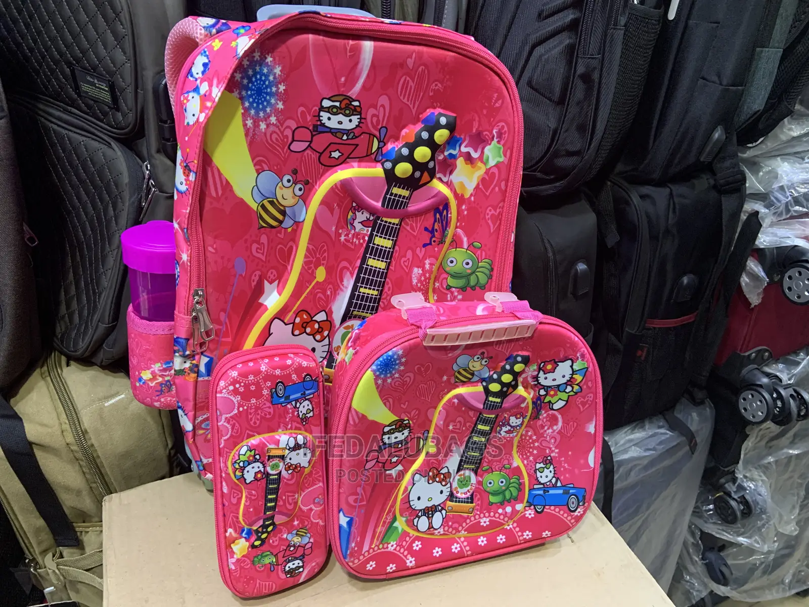 Set 4n1 Pink Trolley School Bag With Wheels and Back Strap