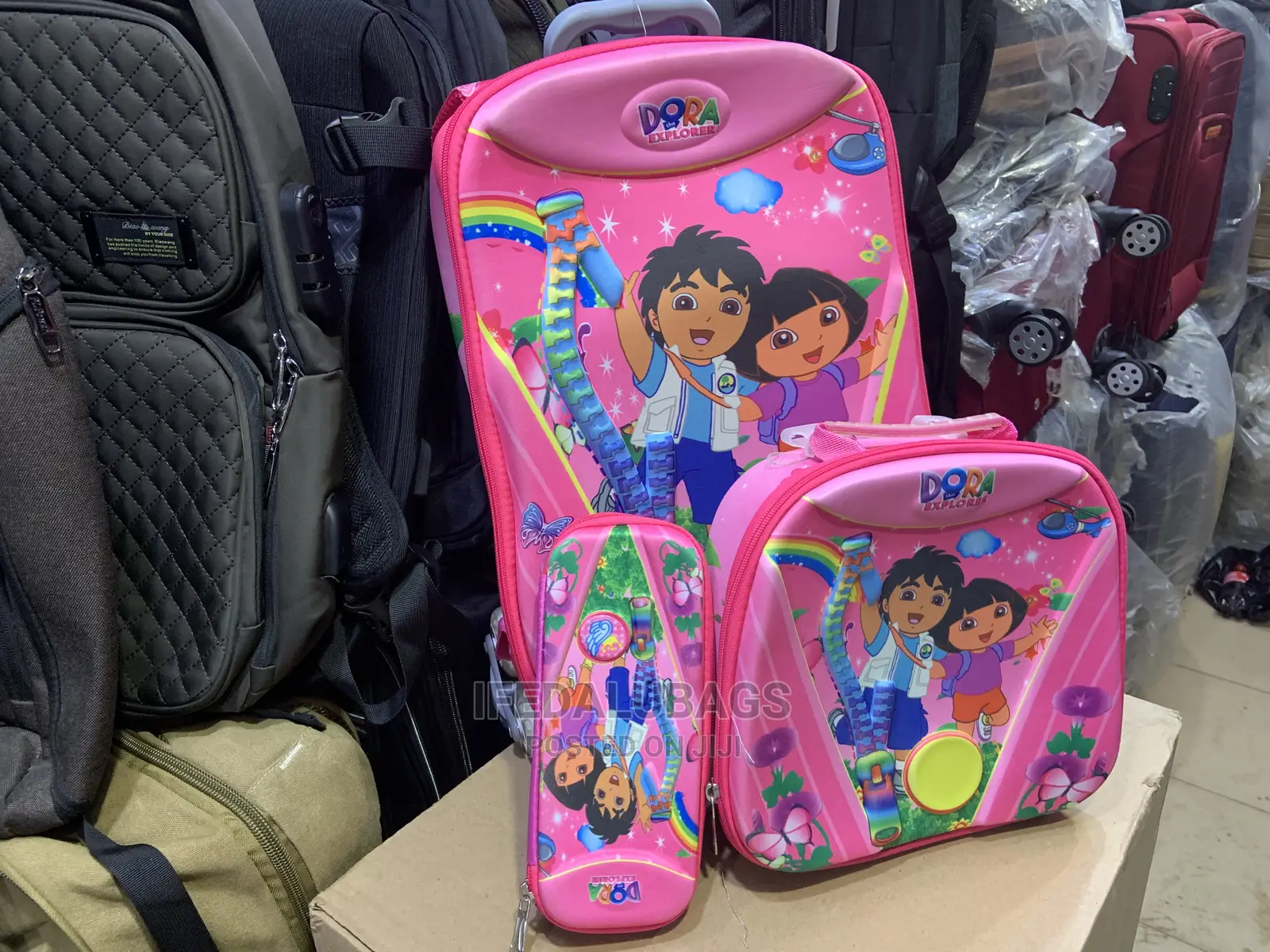 3n1 Dora Cartoon Character Pink Trolley Bag With Wheels