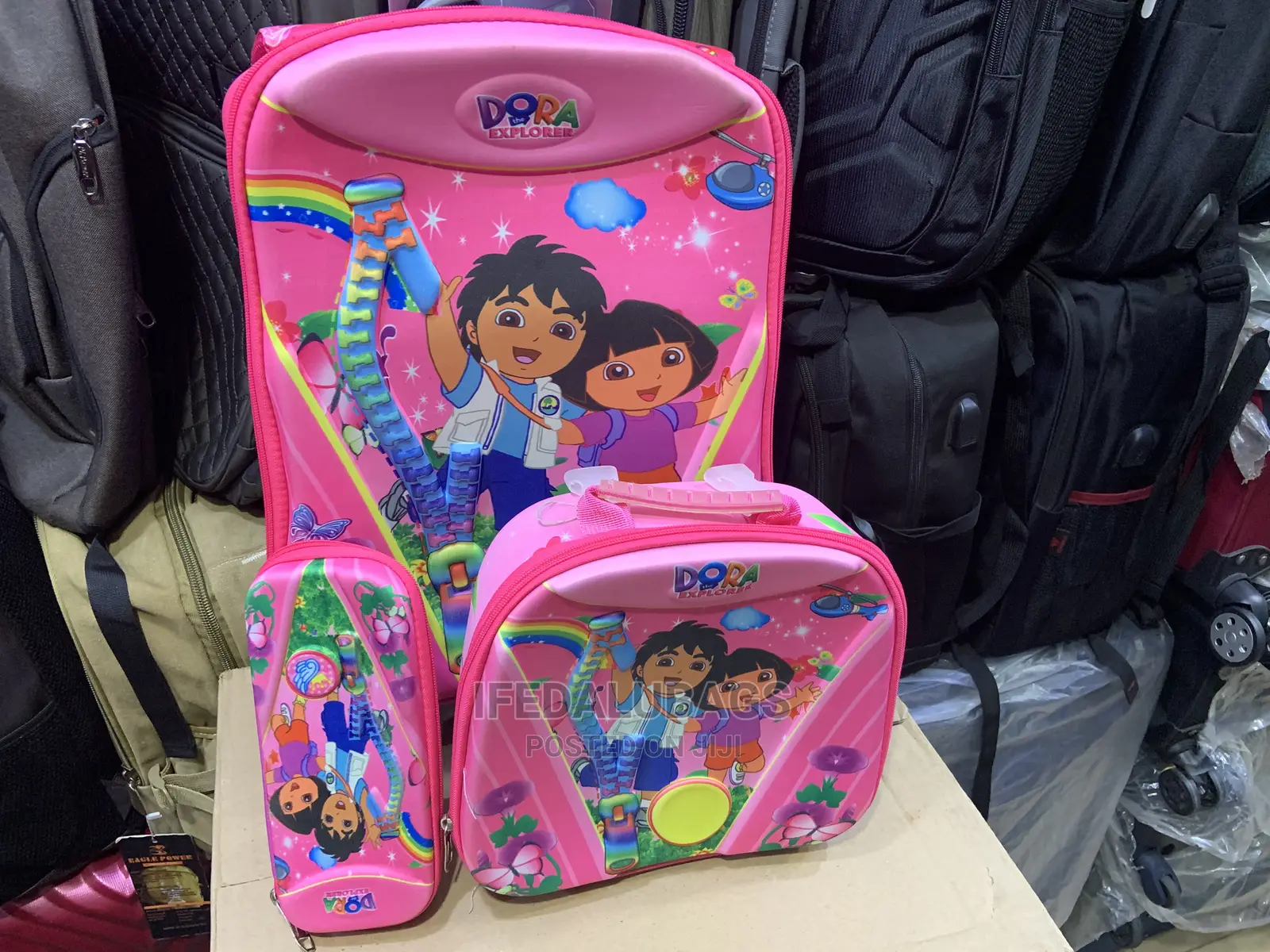 3n1 Dora Cartoon Character Pink Trolley Bag With Wheels
