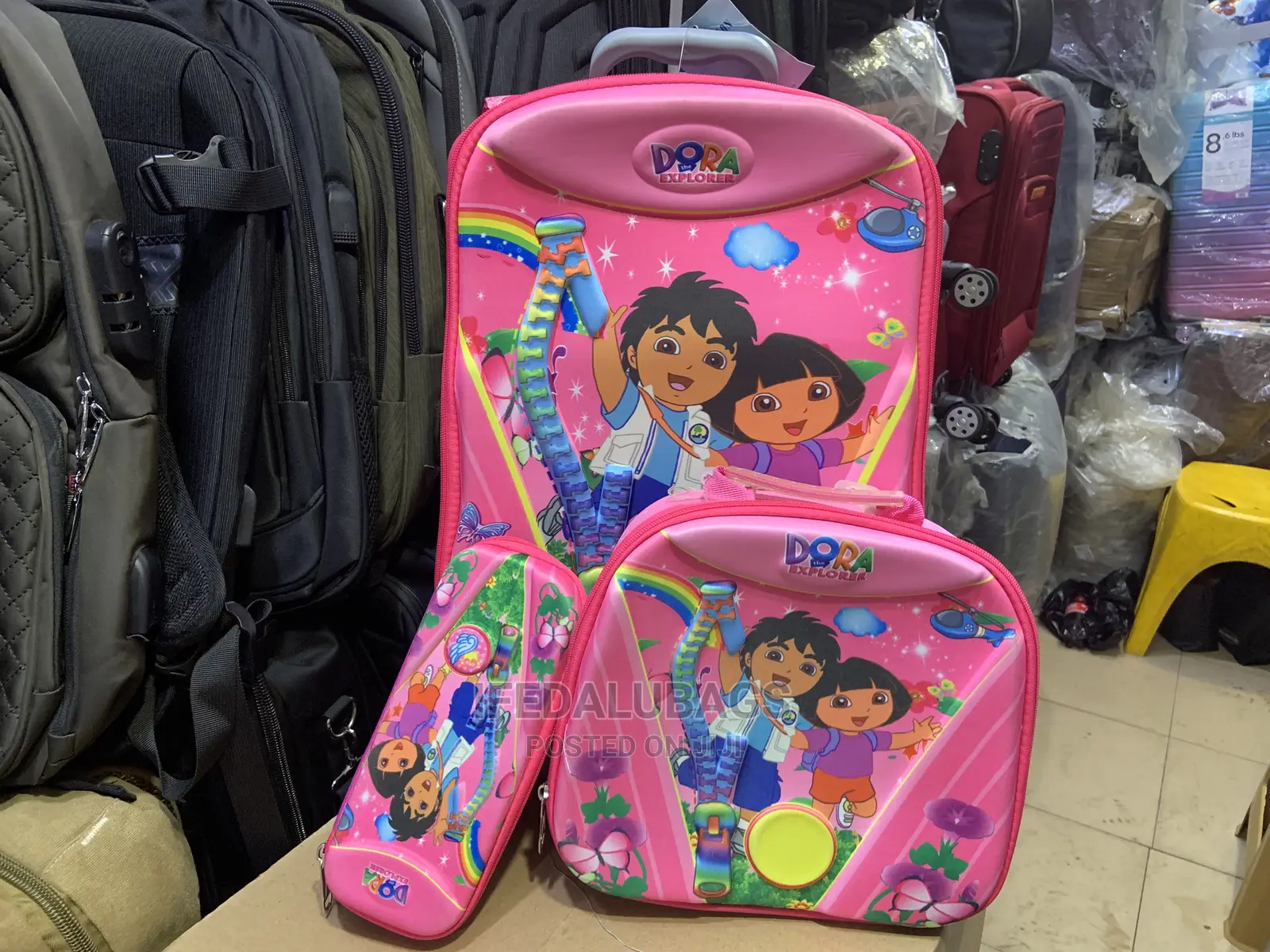 3n1 Dora Cartoon Character Pink Trolley Bag With Wheels