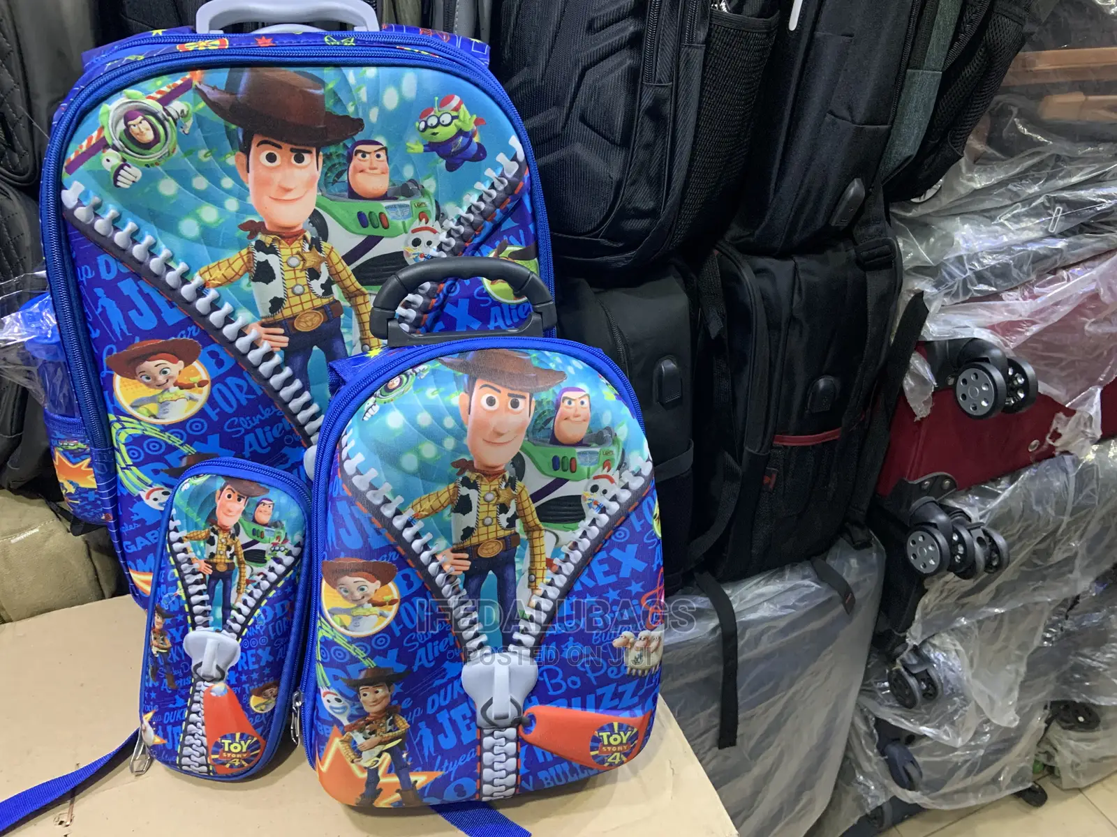 4n1 Cartoon Character Kids Trolley Backpack With Wheels