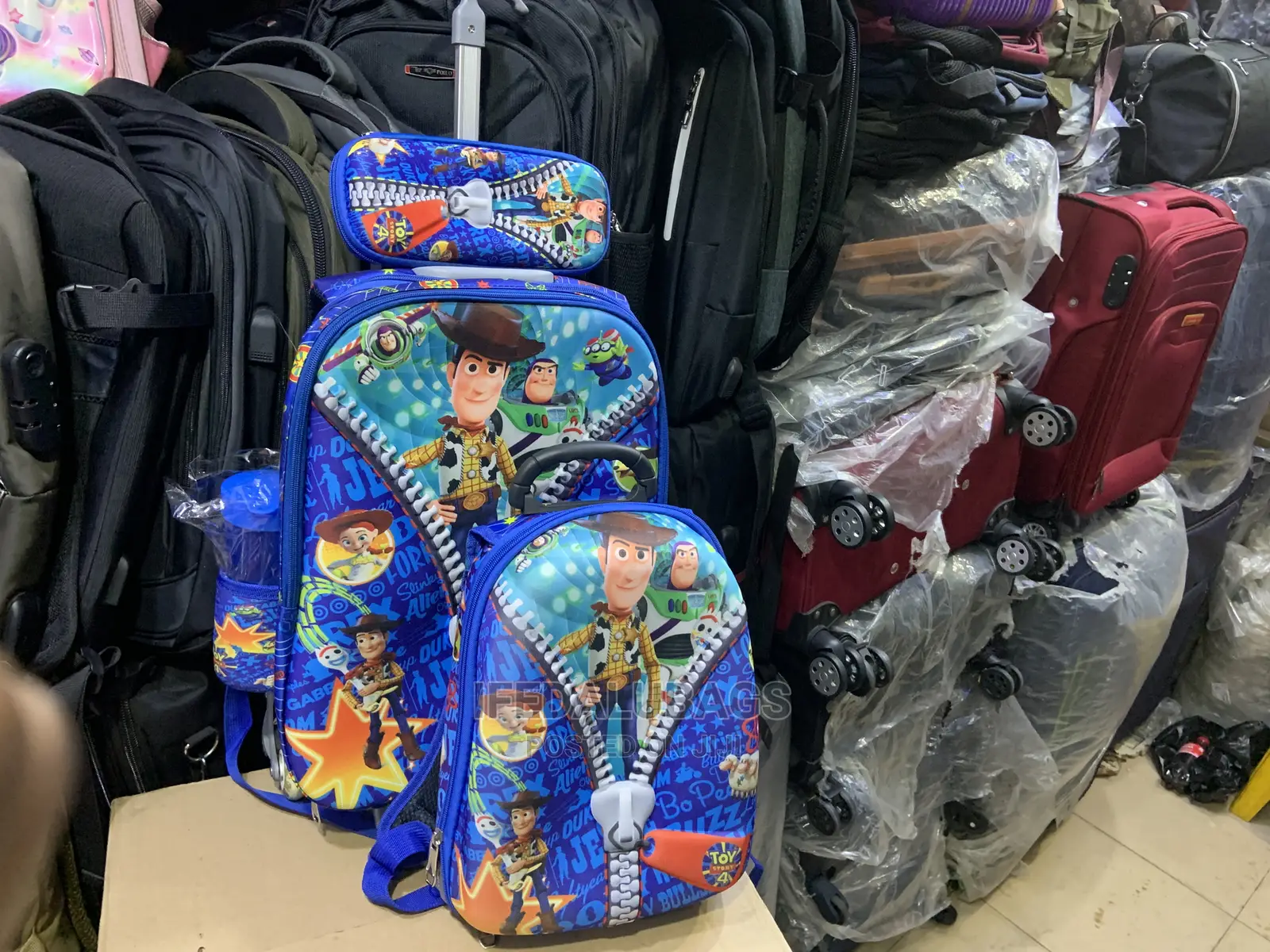 4n1 Cartoon Character Kids Trolley Backpack With Wheels