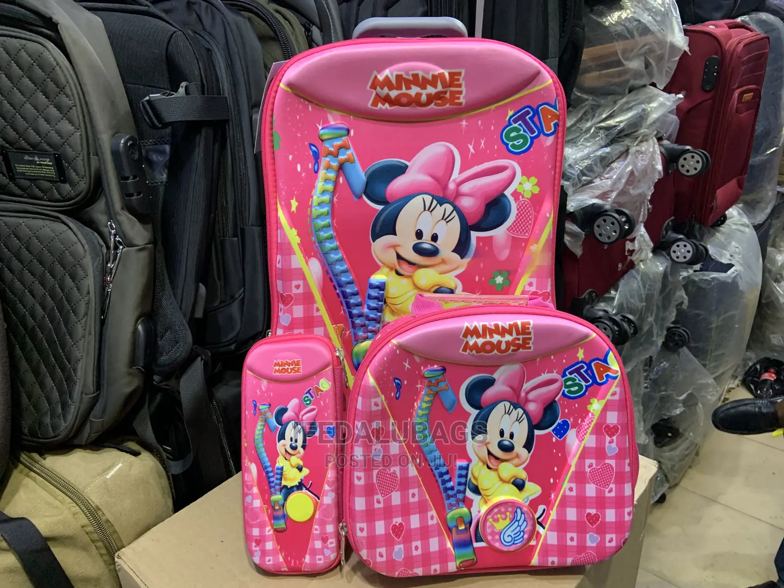3n1 Cartoon Character Trolley Kids School Bag With Wheels