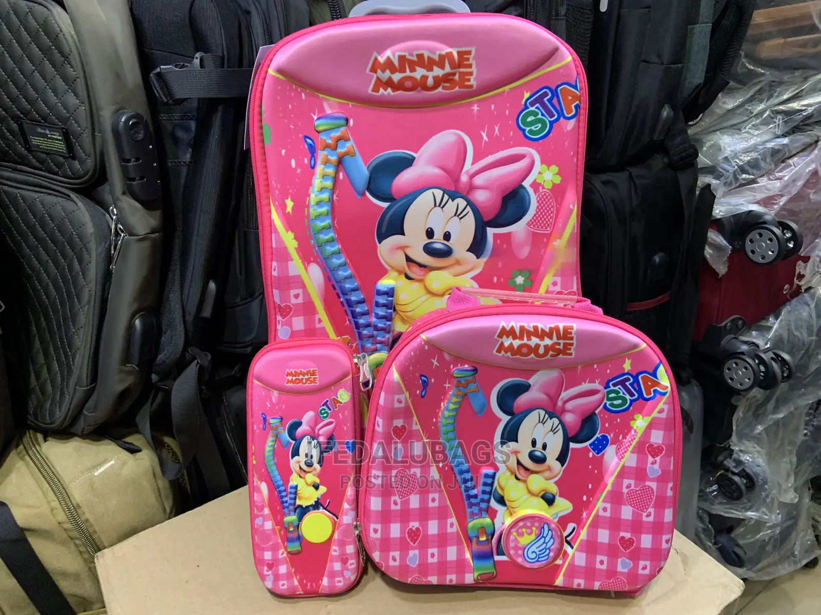 3n1 Cartoon Character Trolley Kids School Bag With Wheels