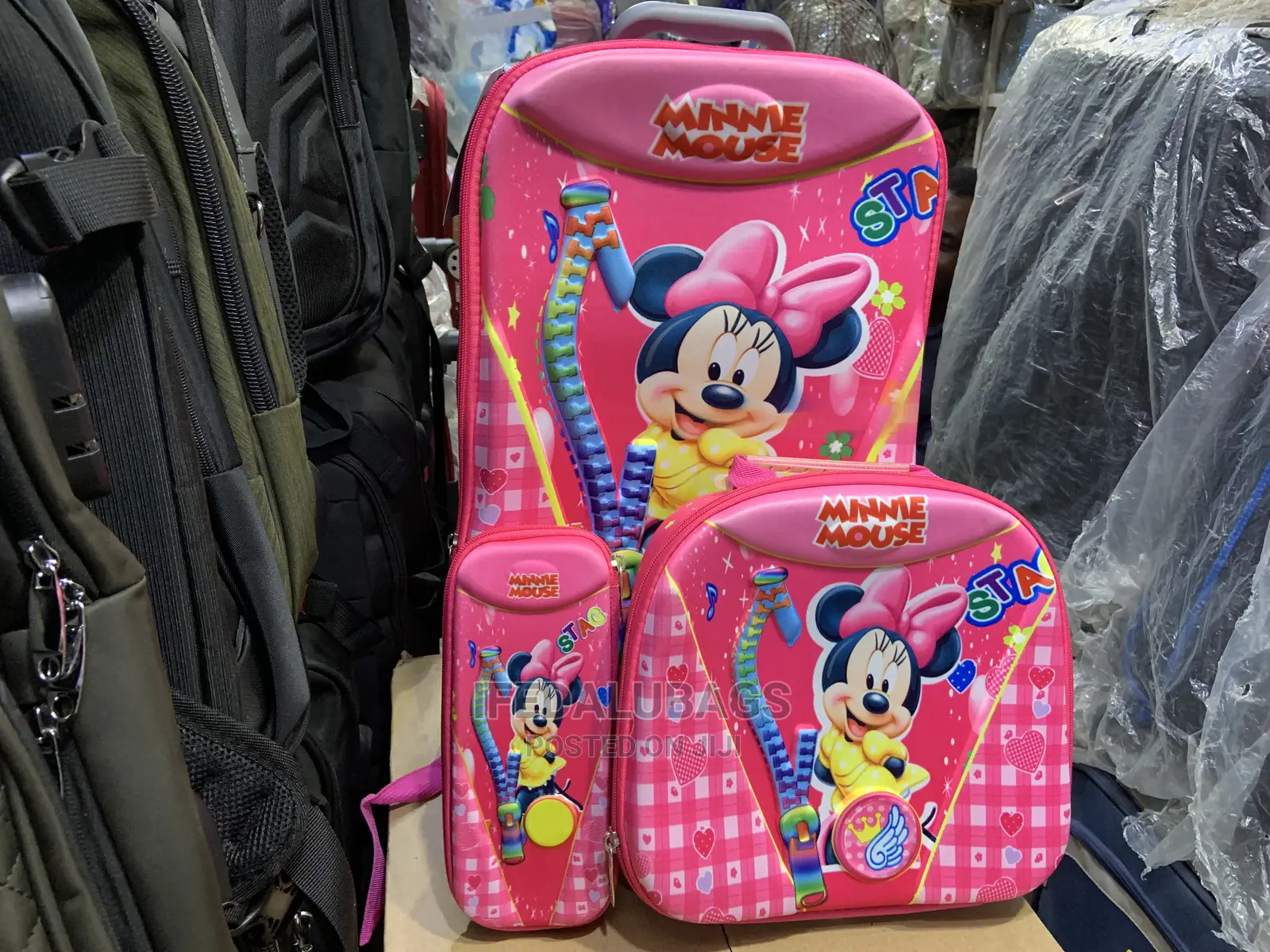 3n1 Cartoon Character Trolley Kids School Bag With Wheels
