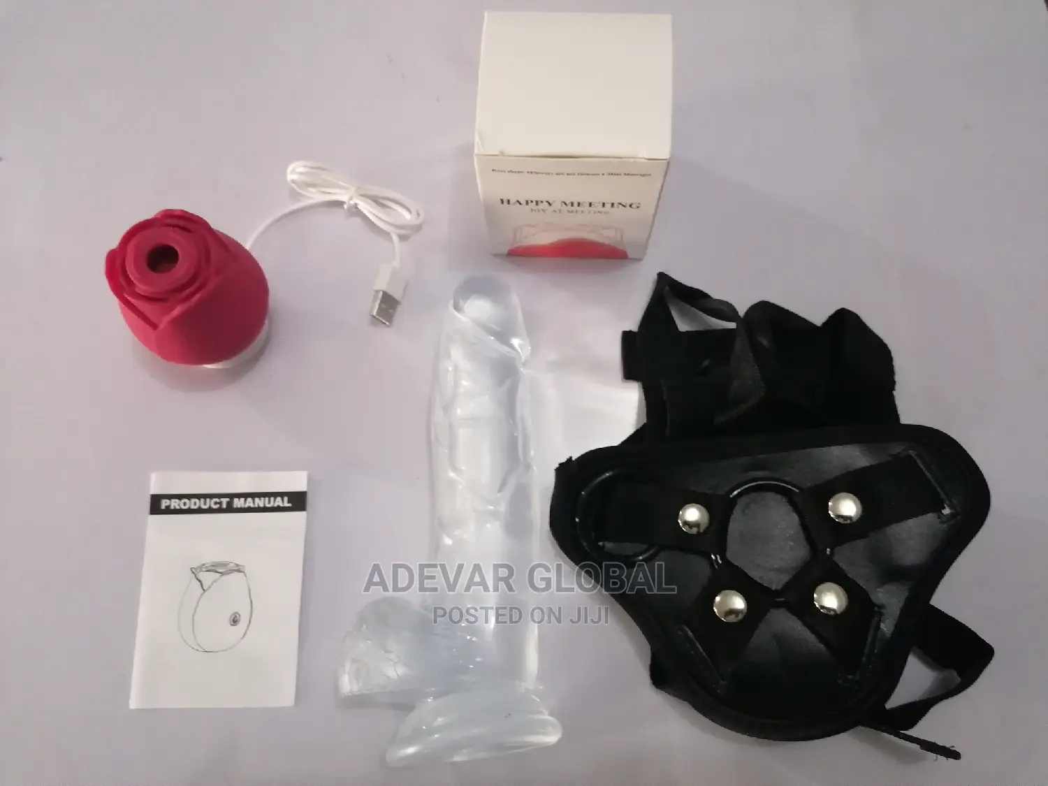 Rose Sucking Vibrator + Clear Dildo With Strap on Sex Toy