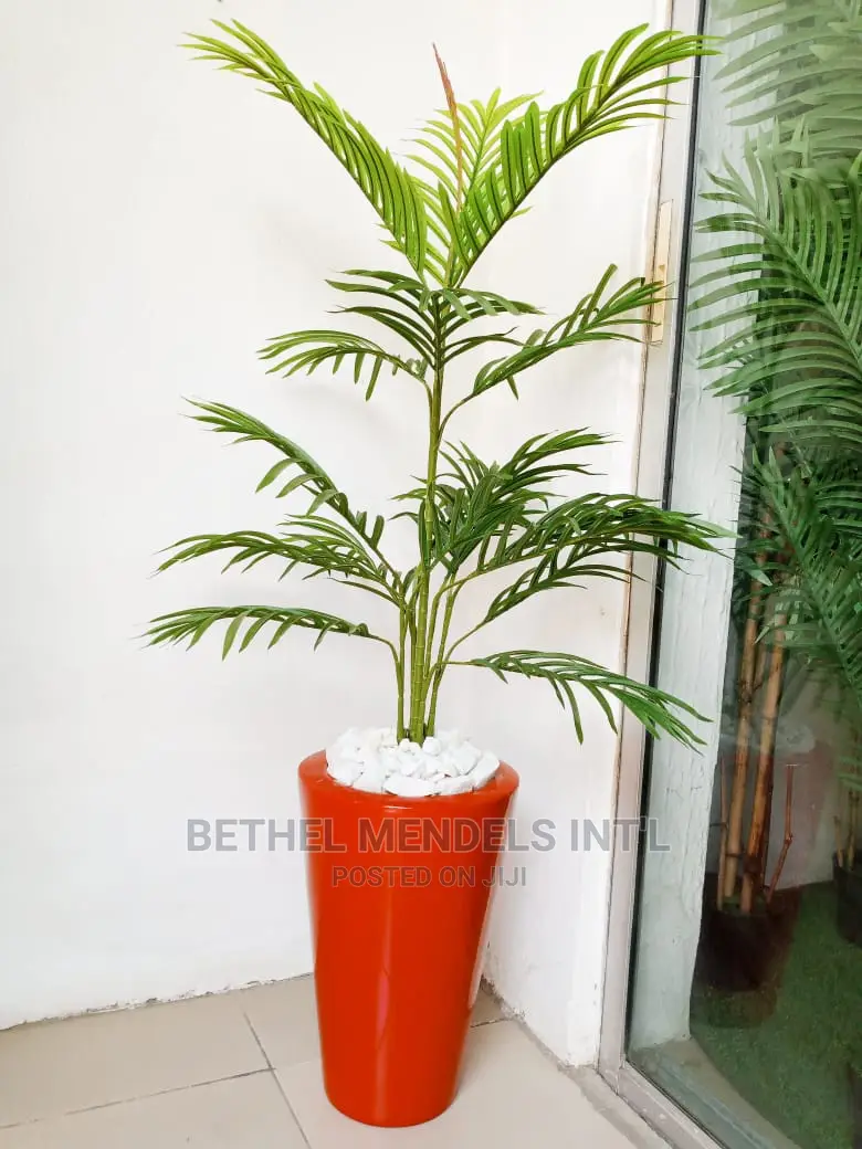 Combo Sales of Fiberglass Pot/Vase and Artificial Palm Plant