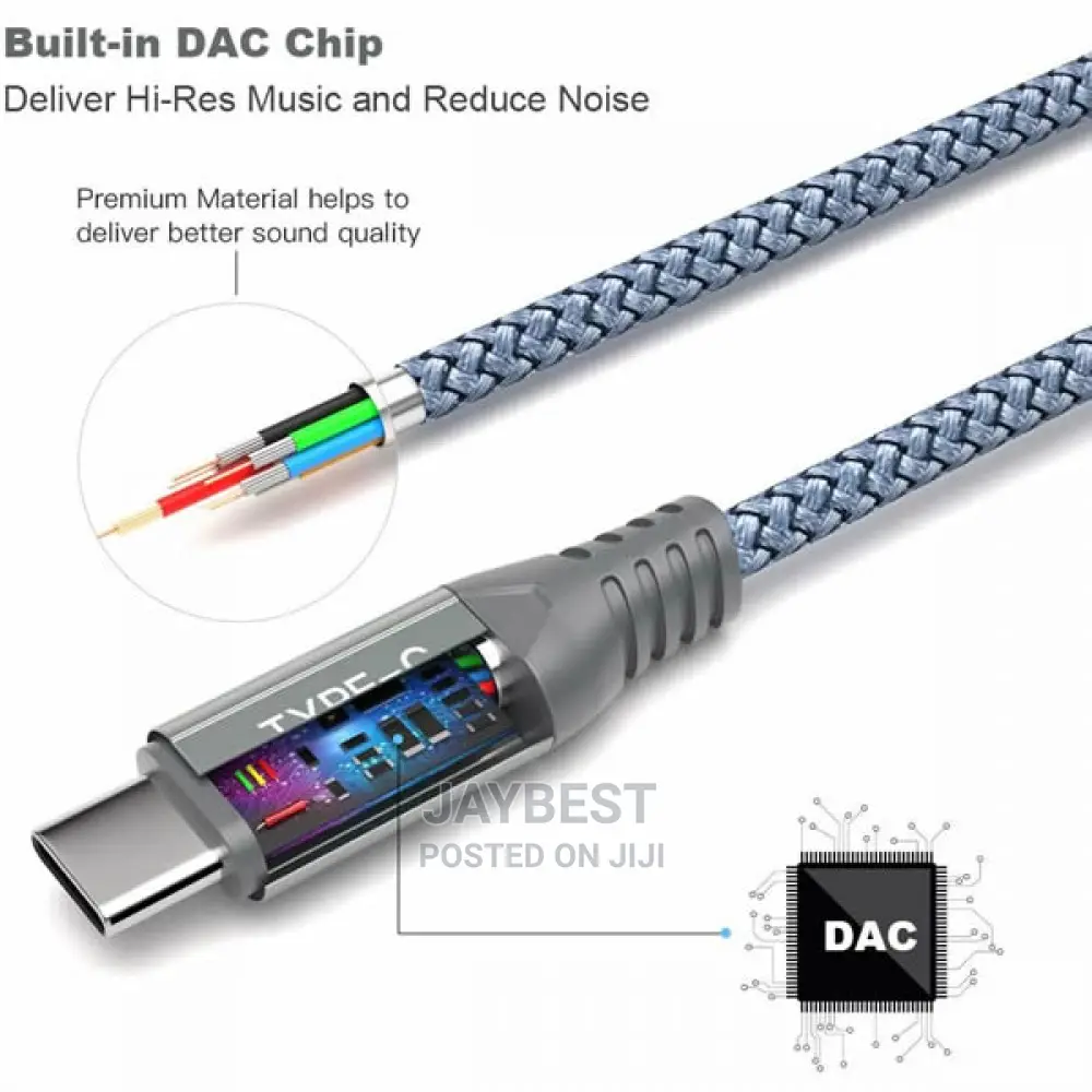 USB C to 3.5mm for Samsung S21, Jiunai Nylon Type C to 3.5mm