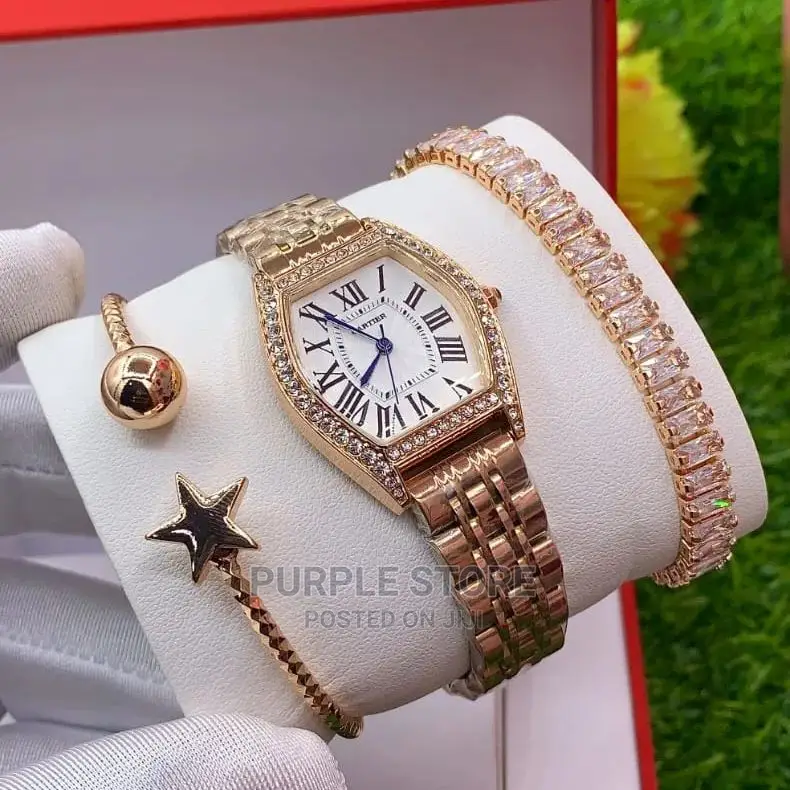 Non Tarnish Cartier Female Watch and Bracelets Set