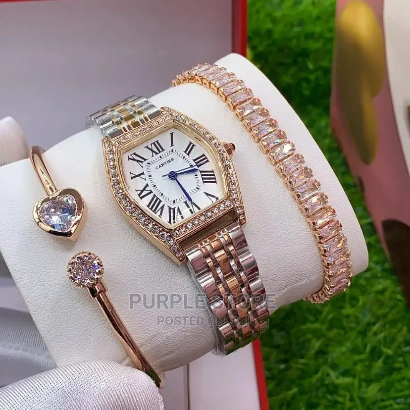 Non Tarnish Cartier Female Watch and Bracelets Set